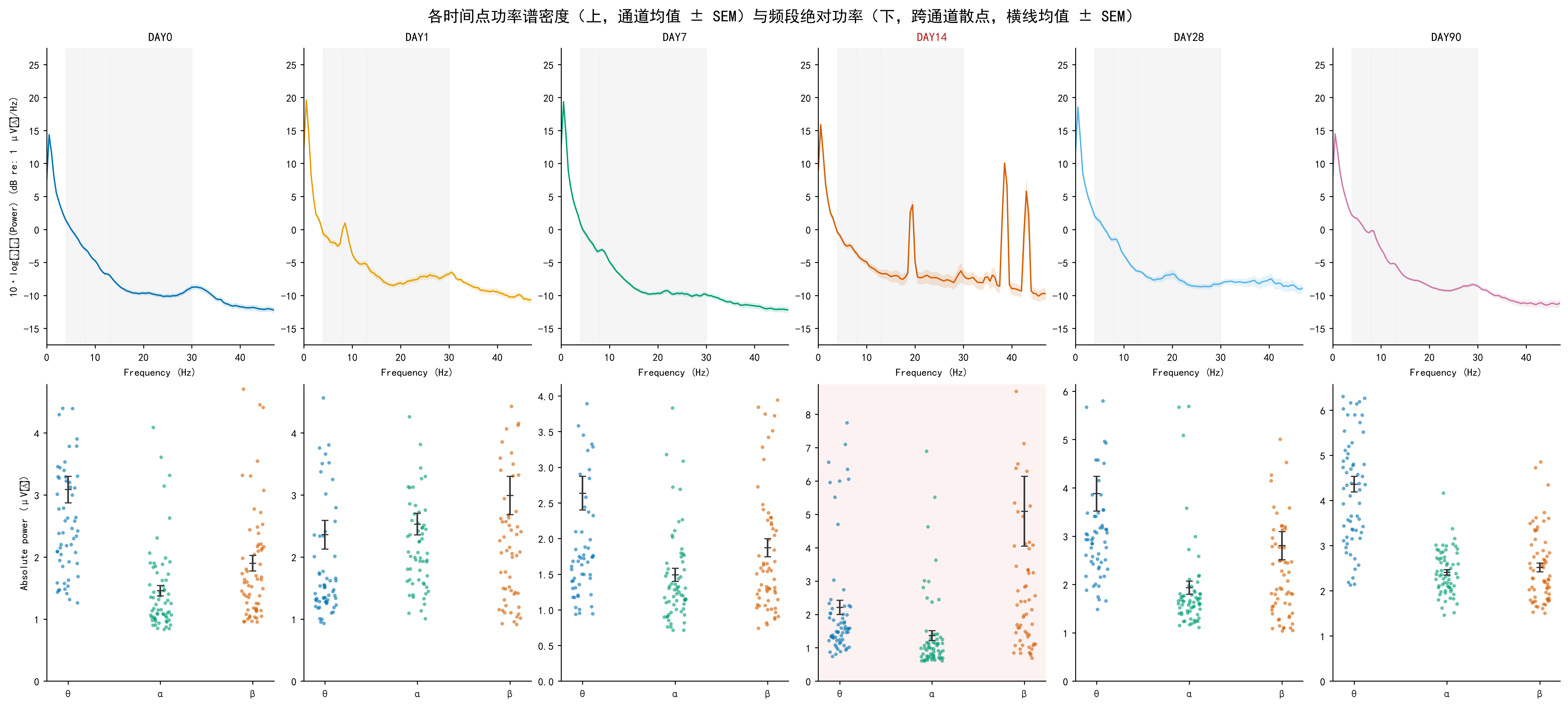 各时间点功率谱密度与频段绝对功率统计